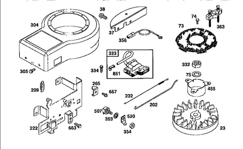 Flywheel Assembly Diagram and Parts List for 195702-4015  Briggs and Stratton Engine